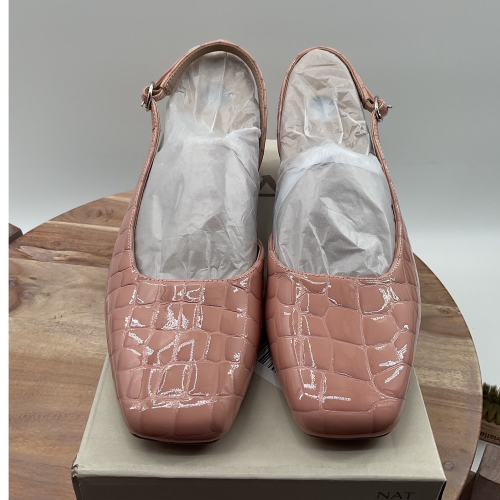 Naturalizer Jayla Pink Croc Patent Leather Slingback Block Heel Pumps 8.5M